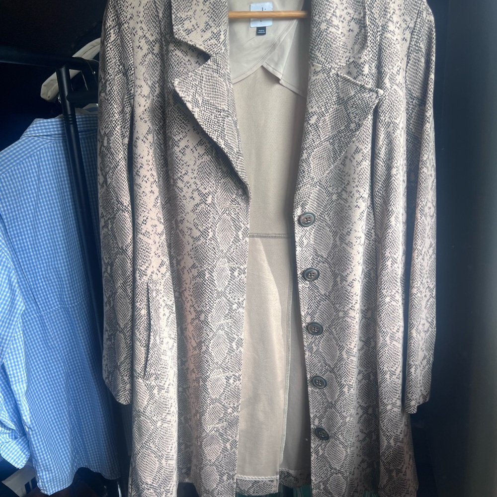 CAbi Snake Print Trench Coat - Gray and Cream
